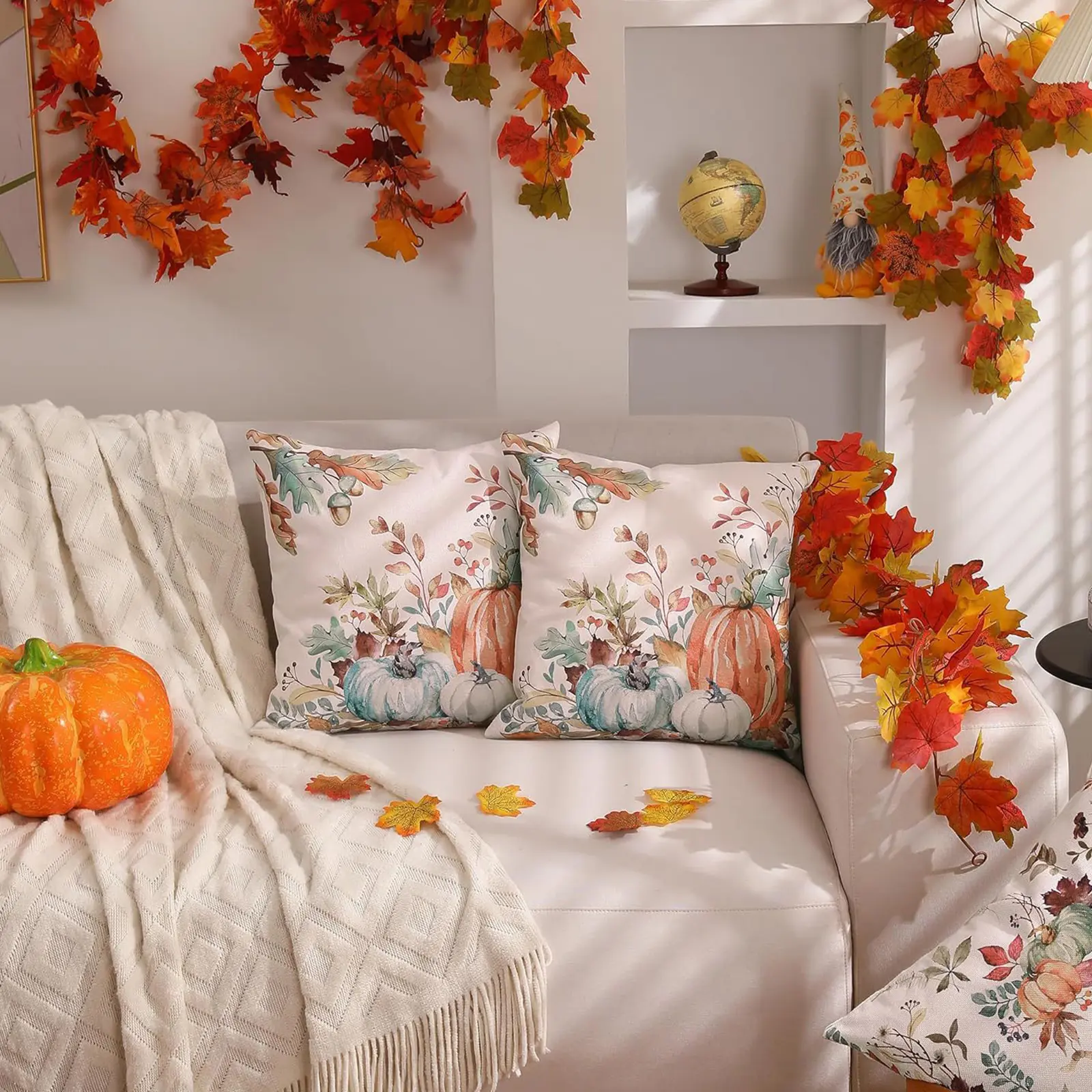 2PCS Halloween Pumpkin Pillowcase Wear Resist Pumpkin Print Cushion Cover Sofa Linen Pillow Covers for Porch Patio Apartment
