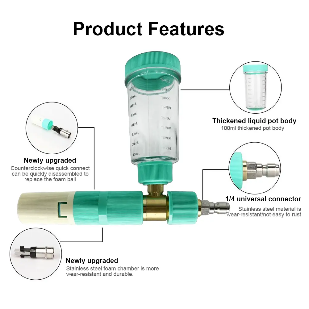 100ml Water Foam Pot with 1/4 Inch Quick Connector Car Wash Water Gun Adjustable Pressure Washer Gun for Cleaning Cars SUVs