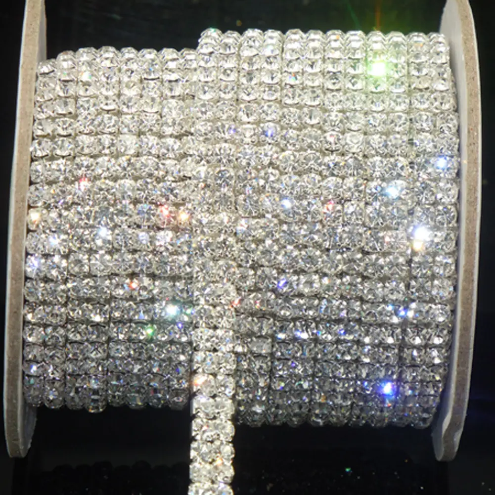 Rhinestone 2-Row Close Chain Trims Silver x 1 yard Super Flash Rhinestone Chain Home DIY Clothing Sewing Supplies