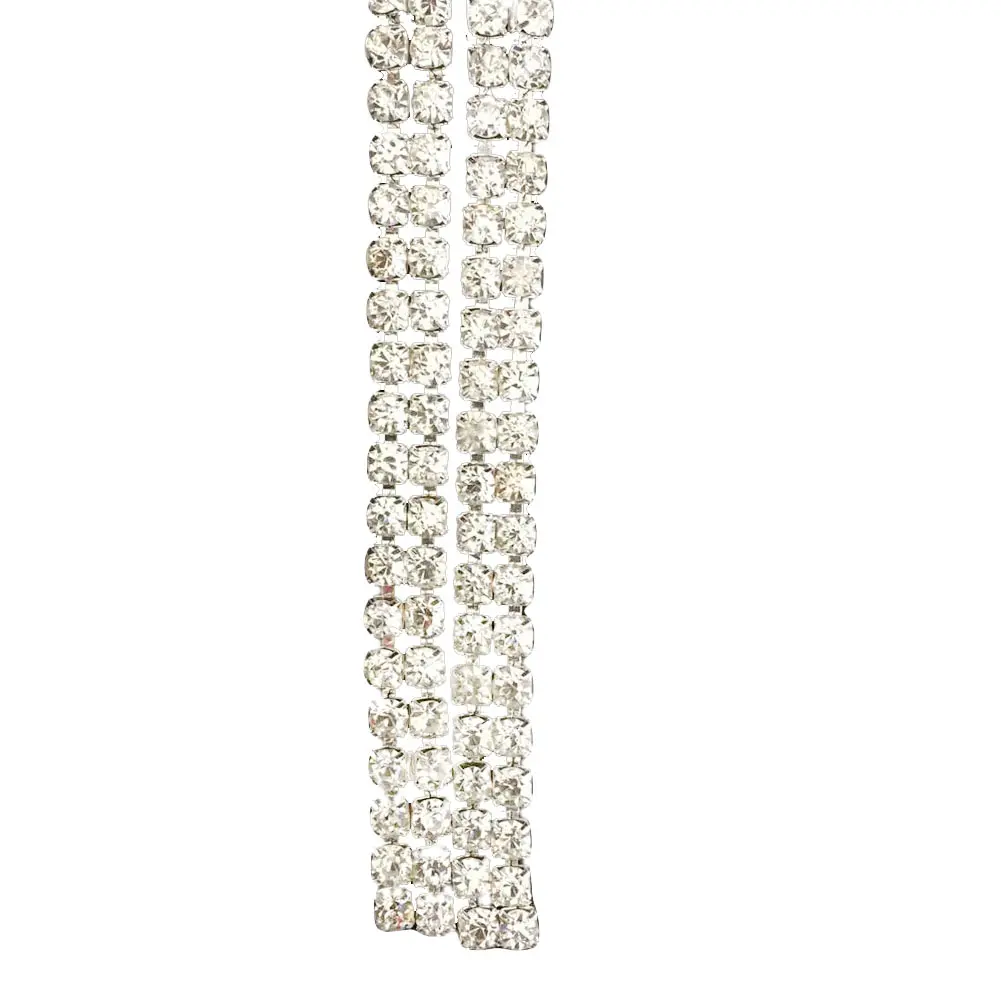 Rhinestone 2-Row Close Chain Trims Silver x 1 yard Super Flash Rhinestone Chain Home DIY Clothing Sewing Supplies