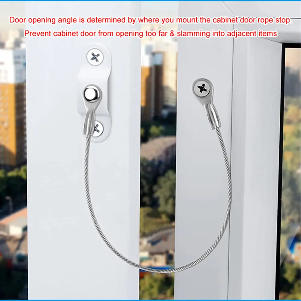 4pcs Stainless Steel Flexible Cupboard Door Window Hinge Limiter Stopper Ropes