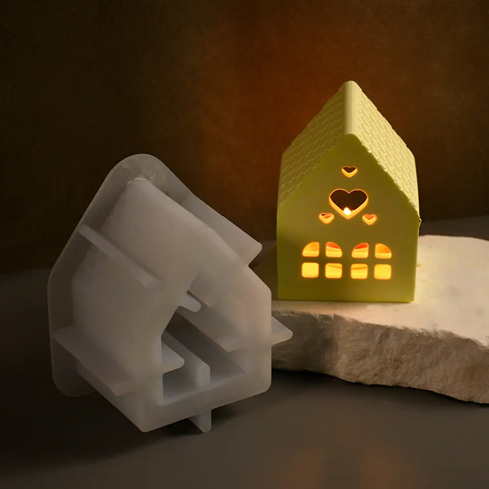 House Handicraft Mold Ornament Reusable Art House Candle Molds House Shaped Candlestick Silicone Mould Table Decorations