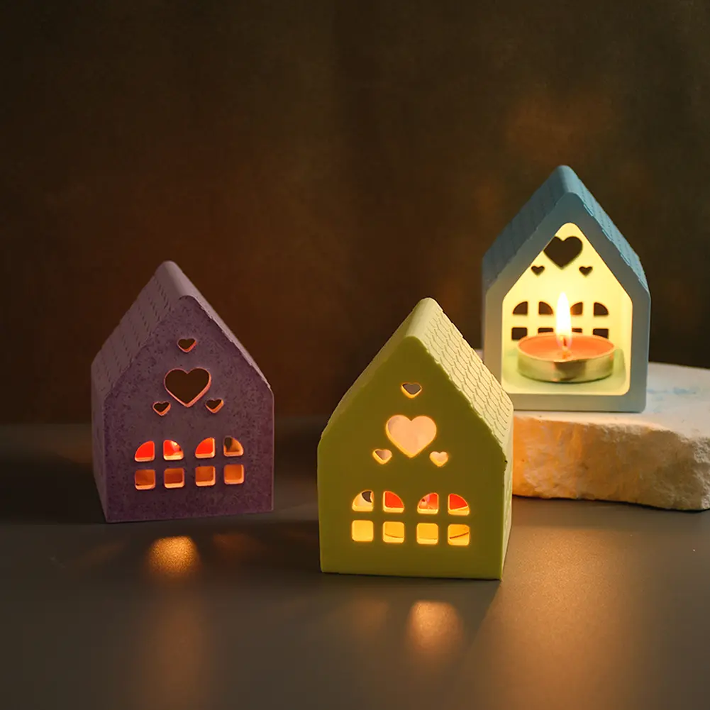 House Handicraft Mold Ornament Reusable Art House Candle Molds House Shaped Candlestick Silicone Mould Table Decorations
