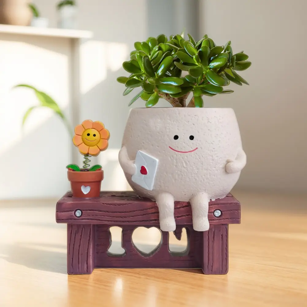 Funny Plant Pot Resin Unique Cute Head Flower Planter Unique Sit Long Chair Succulent Pots for Indoor Outdoor Plants