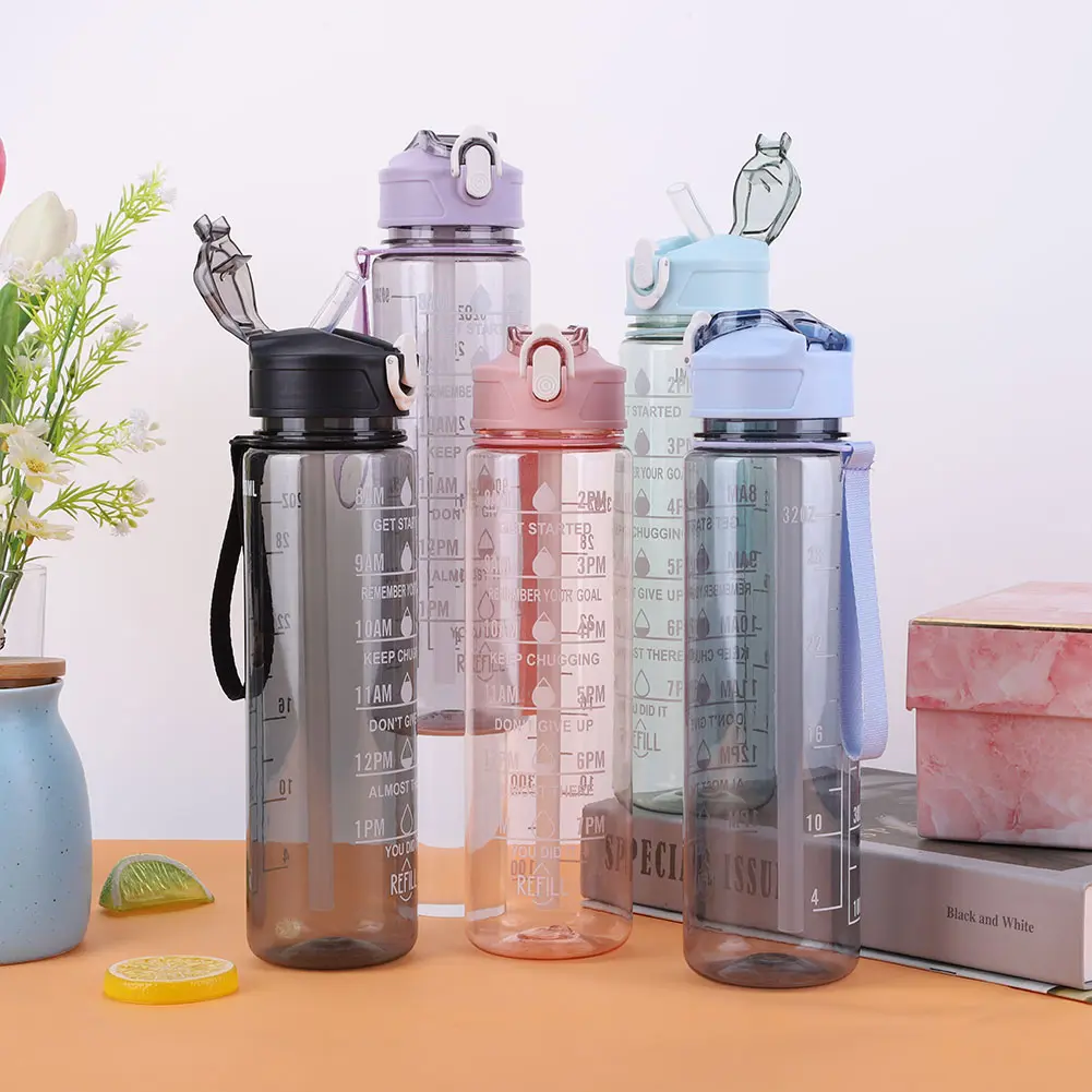 800ml Outdoor Travel Bottle with Straw & Handle Gym Fitness Jug Large Capacity Motivational Drinking Bottle for Boys Girls