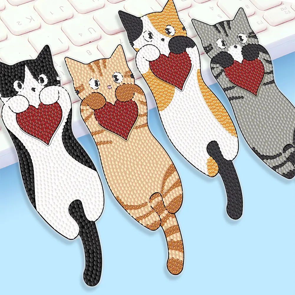 4Pcs Cat Diamond Painting Bookmark DIY Bookmarks Diamond Painting Kits Diamond Painting Bookmark Making Kit for Reading Day Gift