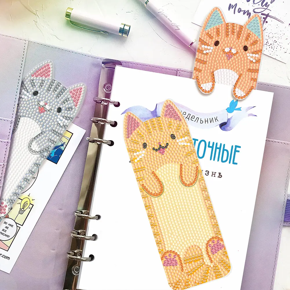 4Pcs Cat Diamond Painting Bookmark DIY Bookmarks Diamond Painting Kits Diamond Painting Bookmark Making Kit for Reading Day Gift