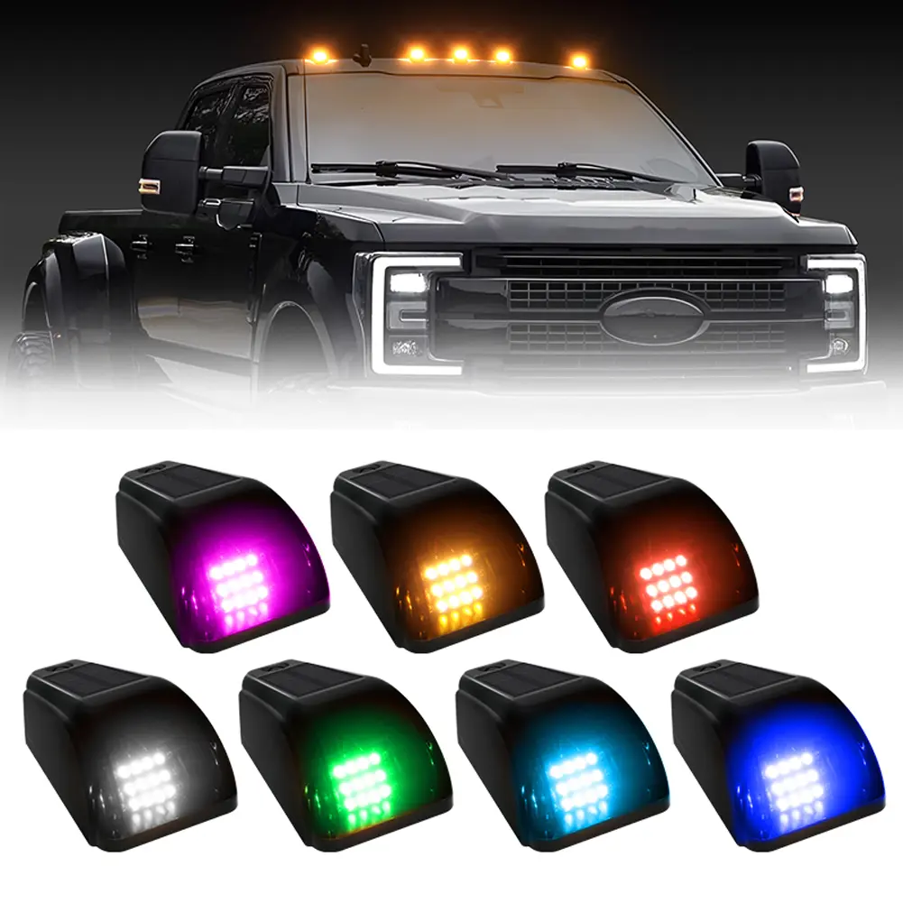 LED Solar Powered Cab Lights Wear Resist Wireless Truck Roof Lights Universal Alarm Lamp for Pickup Trucks SUV Motorcycles