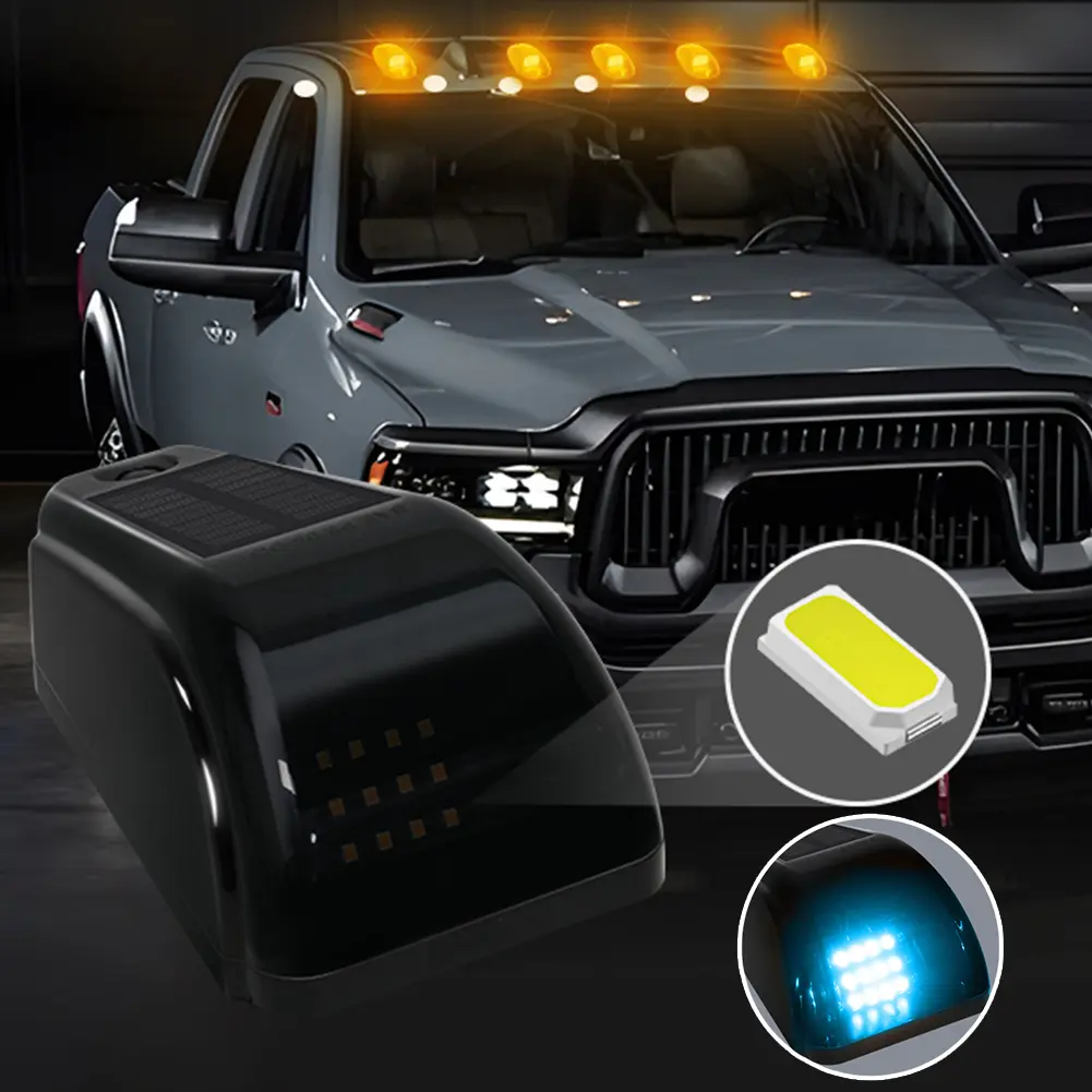 LED Solar Powered Cab Lights Wear Resist Wireless Truck Roof Lights Universal Alarm Lamp for Pickup Trucks SUV Motorcycles