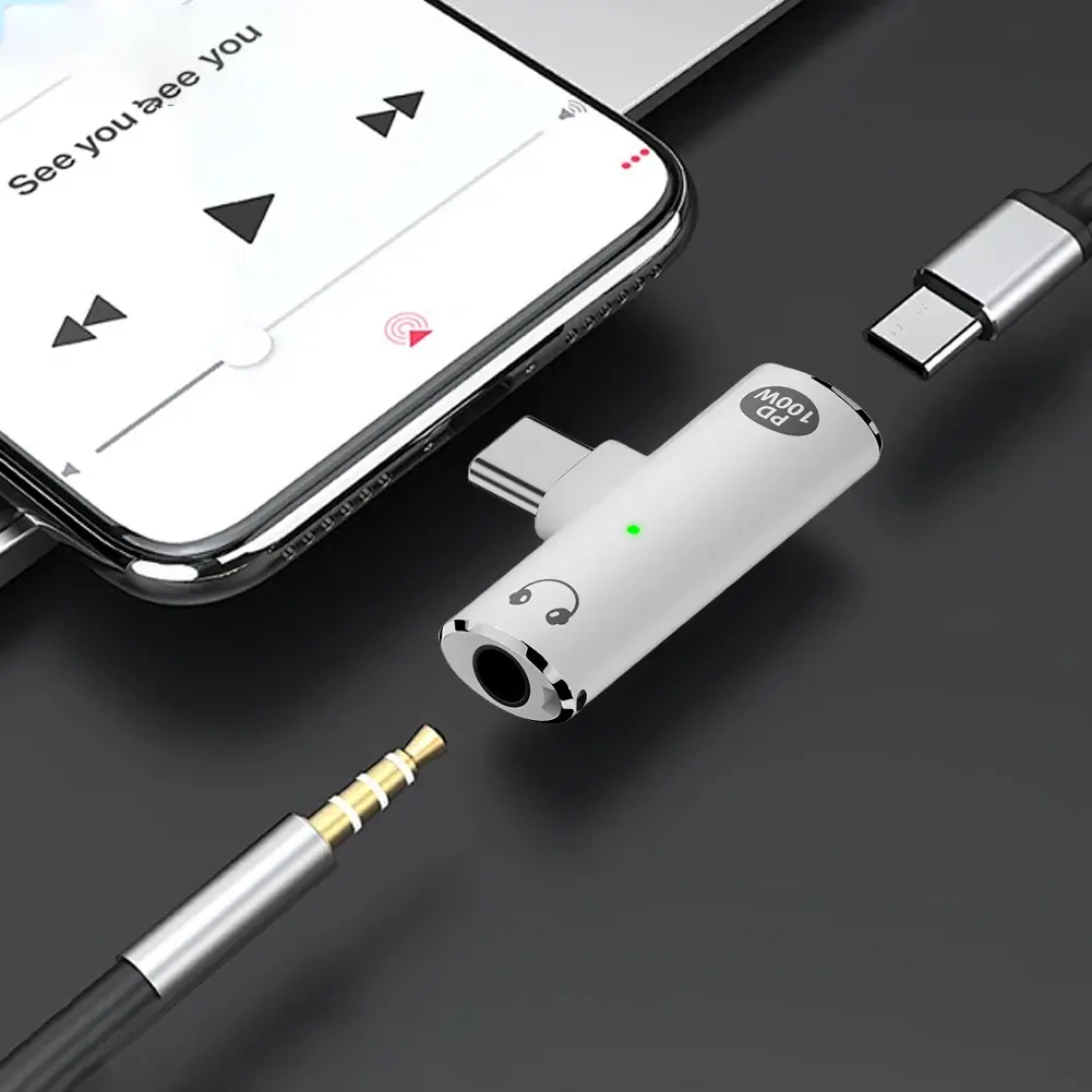 USB Type C to 3.5mm Headphone and Charger Adapter 30W Fast Charging Splitter With Aux Audio Jack For Xiaomi Samsung iPhone 15 16