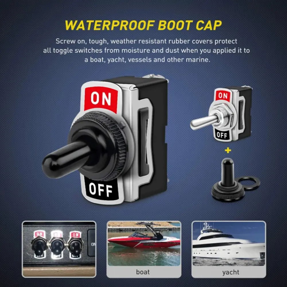 Rocker Switch Metal Car Boat On Off 12V Toggle Flick Switch Heavy Duty with Waterproof Cover Auto Toggle Switch SPST Terminal