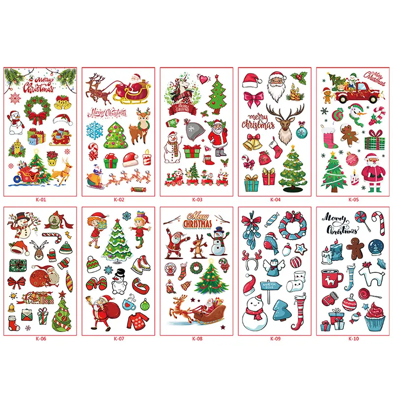 10pcs/pack  Christmas Temporary Tattoo Stickers Santa Claus Snowman Tattoo Children Body Art Tattoo Christmas Eve Decor