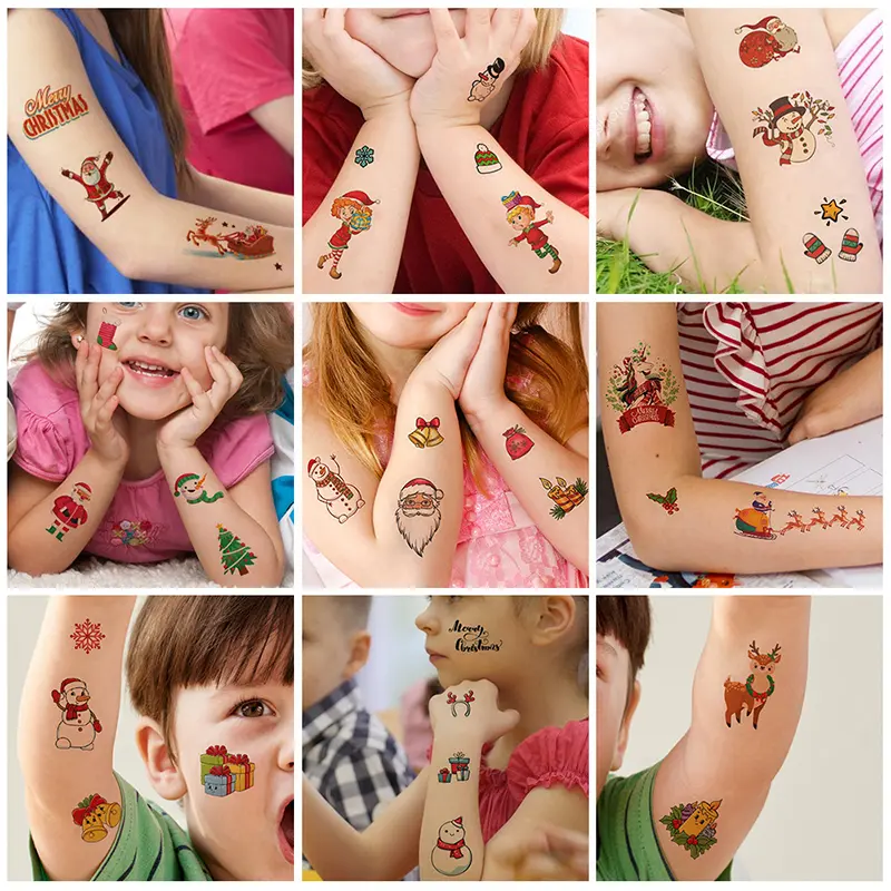 10pcs/pack  Christmas Temporary Tattoo Stickers Santa Claus Snowman Tattoo Children Body Art Tattoo Christmas Eve Decor