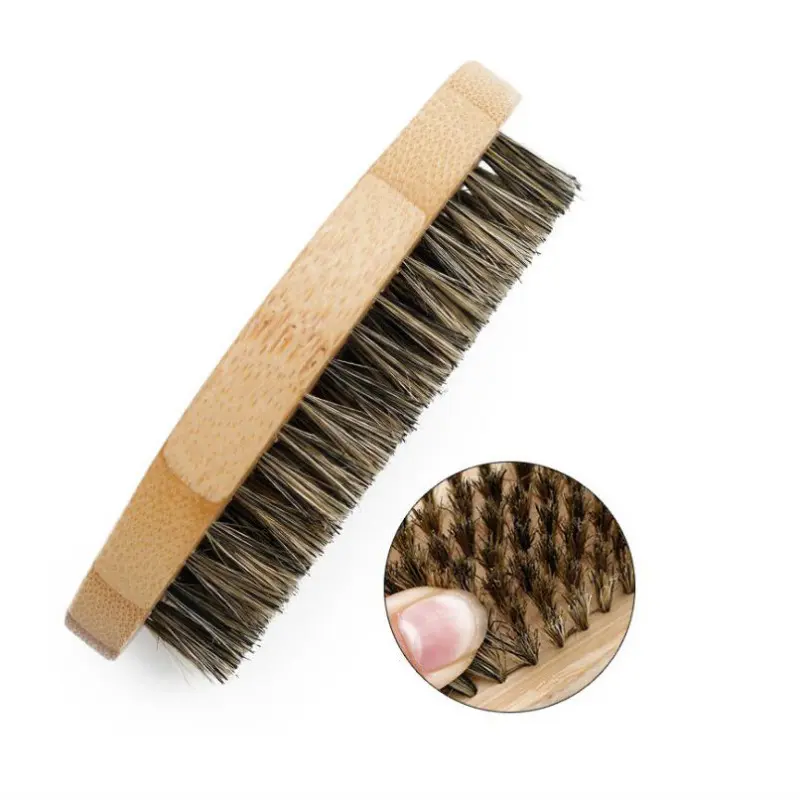 Mens Natural Boar Hair Bristle  Shaving Comb Hard Round Wood Handle Beard Mustache Brush Set