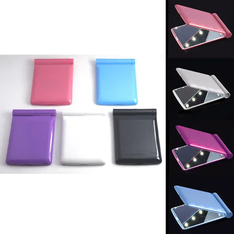 1Pcs with 8 LED Foldable Lights Lamps Women Makeup Mirrors Lady Cosmetic Hand Folding Portable Compact Pocket Mirror