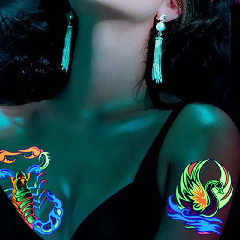 1 Sheet Luminous Temporary Tattoos Stickers Glow Dark Fluorescent Waterproof Animal Tattoo for Face Body Art Halloween Party