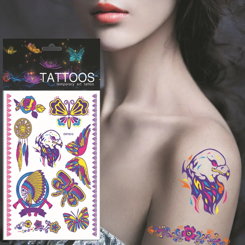 1 Sheet Luminous Temporary Tattoos Stickers Glow Dark Fluorescent Waterproof Animal Tattoo for Face Body Art Halloween Party