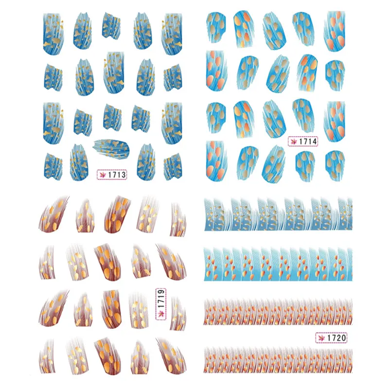 1pcs Design Colorful Water Transfer Stickers Nail Art Tips Feather Decals Nail Art Decoration Wraps Fingernails Tools 12 Styles