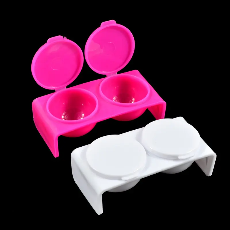 1 Pcs Double Dish Case Nail Container Plastic Tint Bowl with Cover Nail Art Equipment for Acrylic Liquid Powder UV Gel Tips Tool
