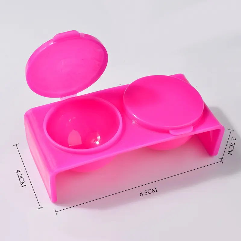 1 Pcs Double Dish Case Nail Container Plastic Tint Bowl with Cover Nail Art Equipment for Acrylic Liquid Powder UV Gel Tips Tool
