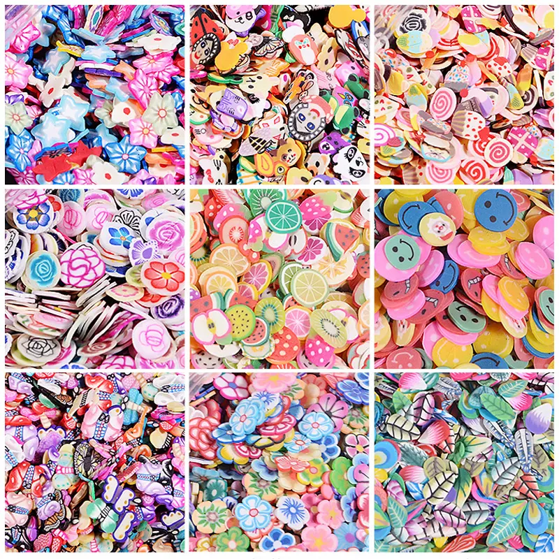 1000pcs/Bag 3D Tiny Cute Nails Art Accessories Star/Cartoon/Flower/Fruit/Feather Slices Slicing Nail Decorations