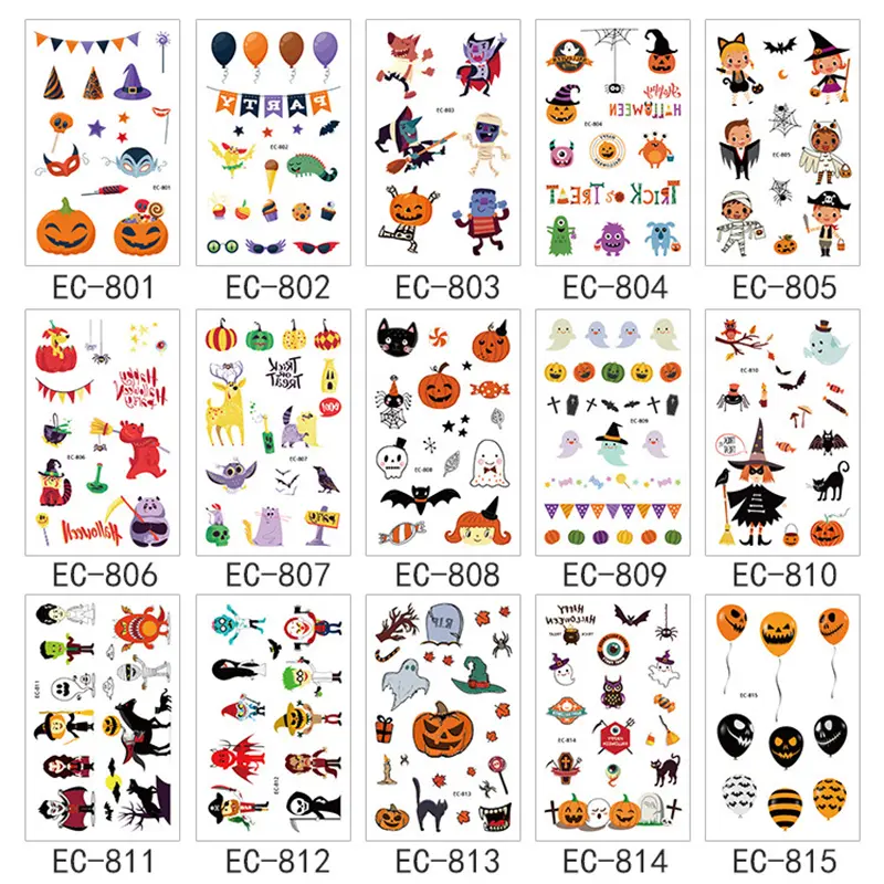 Funny Cartoon Children Temporary Tattoo Sticker Waterproof Fashion Body Art Tattoos Halloween Pumpkin Witch Tattoo Stickers