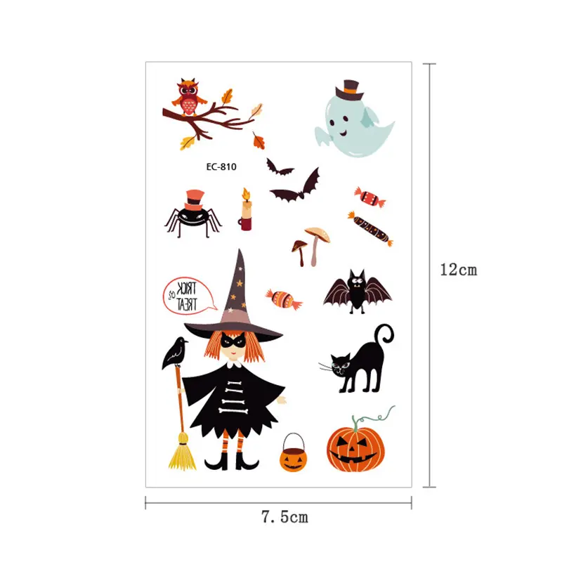 Funny Cartoon Children Temporary Tattoo Sticker Waterproof Fashion Body Art Tattoos Halloween Pumpkin Witch Tattoo Stickers
