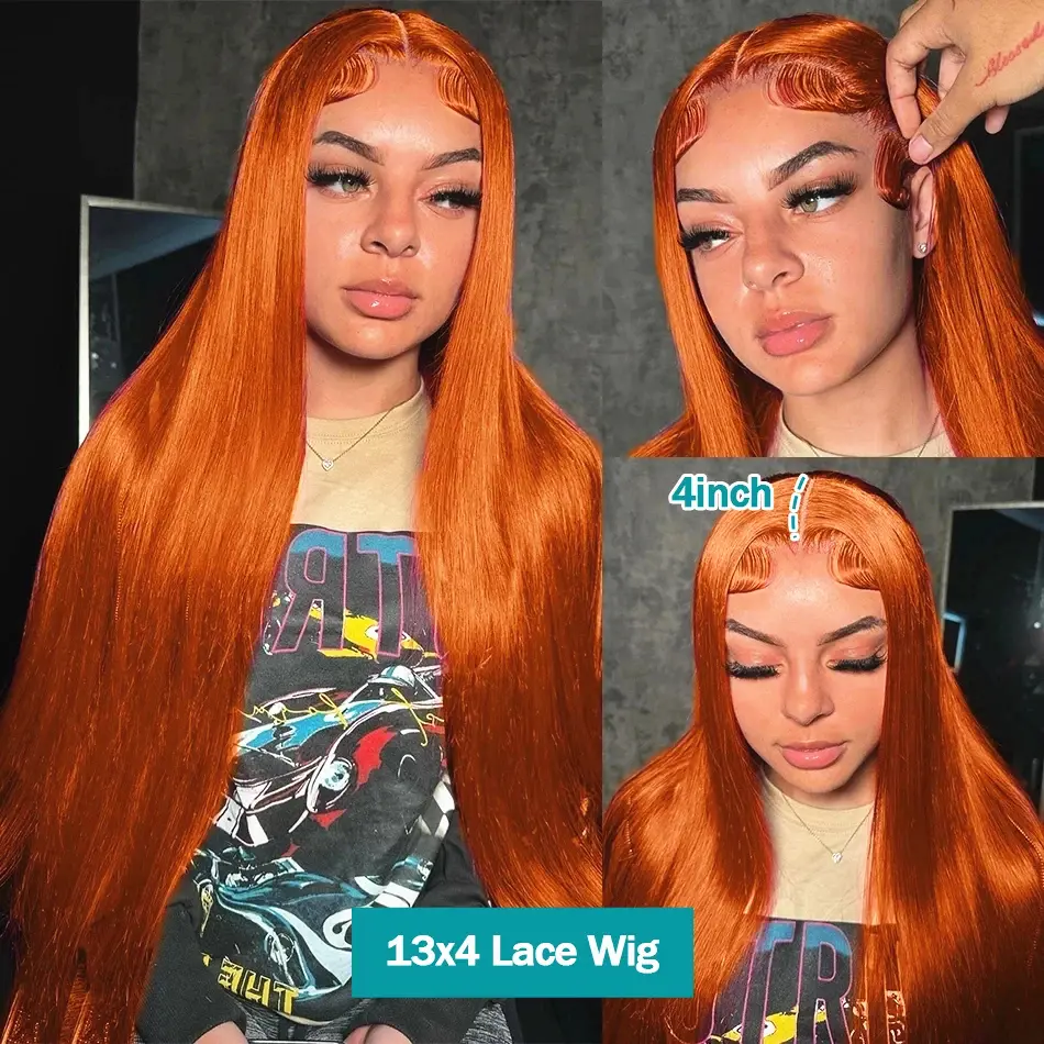 Ginger Orange Lace Front Human Hair Wigs 200 Density 13x4 HD Transparent Straight Lace Frontal human hair Wig for Women choice