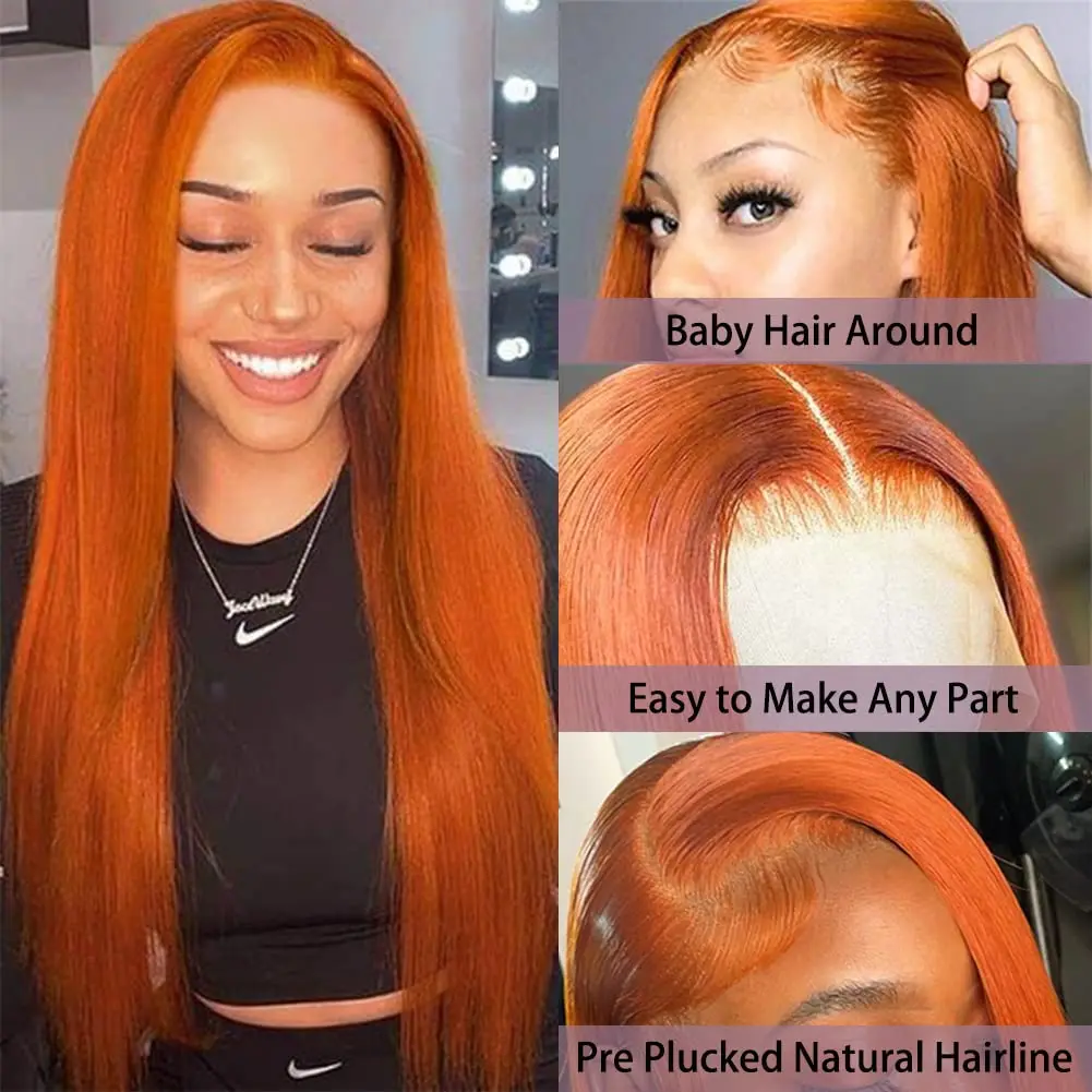Ginger Orange Lace Front Human Hair Wigs 200 Density 13x4 HD Transparent Straight Lace Frontal human hair Wig for Women choice