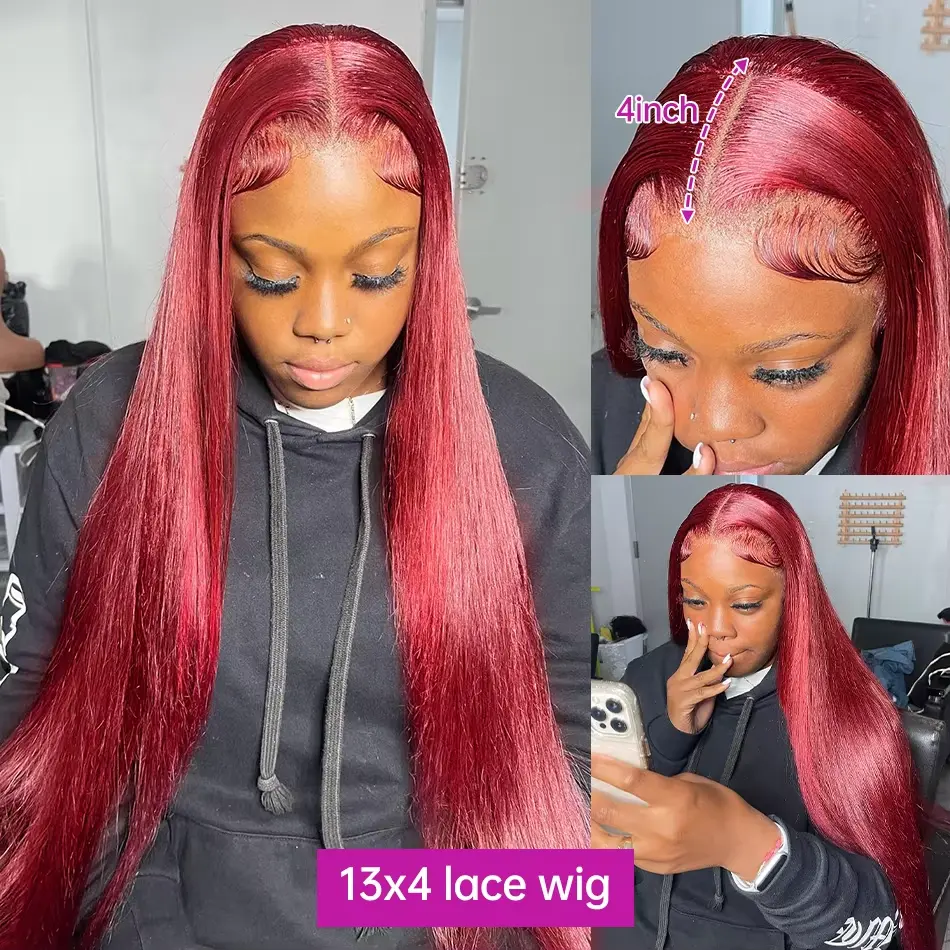 Silkwave Bone Straight  99j Burgundy 13x4 13x6  HD Transparent Lace Human Hair Wigs Brazilian Preplucked Colored Wigs For Women