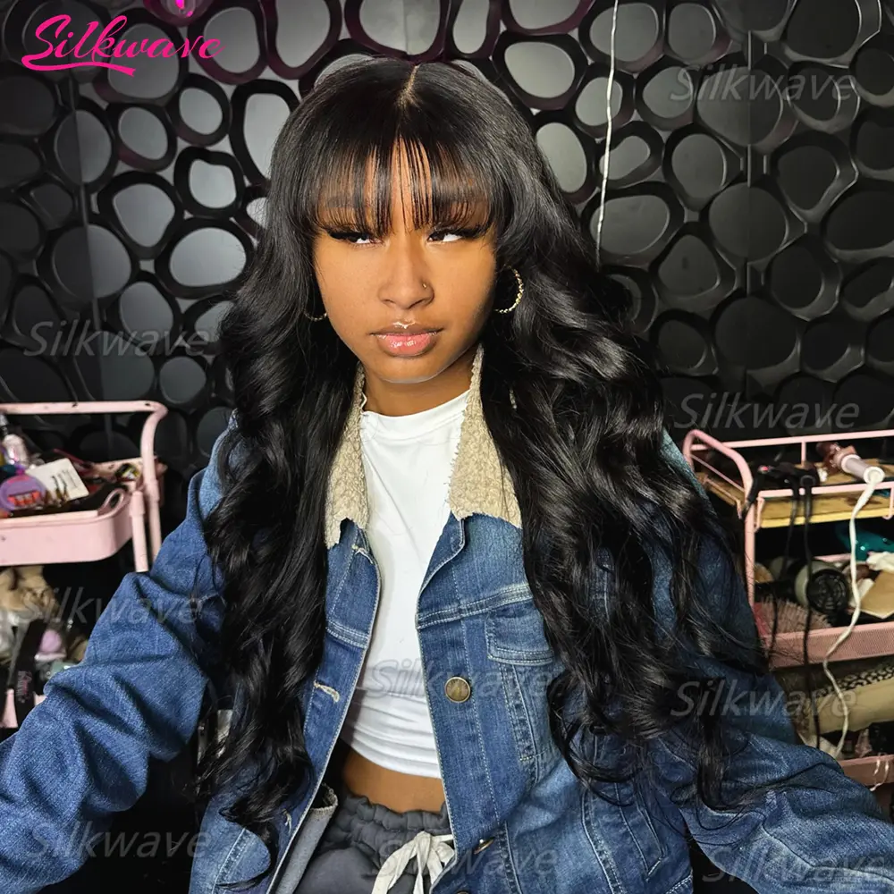 Silkwave Body Wave Wig Human Hair Wig With Bangs 3X1 Middle Part Lace Wig Full Machine Made 100% Human Hair Wigs For Women
