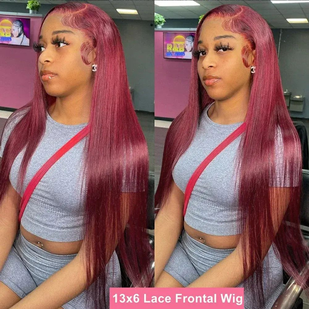Silkwave Bone Straight  99j Burgundy 13x4 13x6  HD Transparent Lace Human Hair Wigs Brazilian Preplucked Colored Wigs For Women