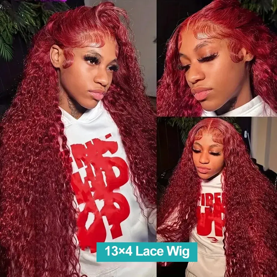 HD Transparent Burgundy Curly 13x6 Lace Frontal Wig Brazilian 13x4 200% Full Front 100% Remy Human Hair Wigs For Women Choice