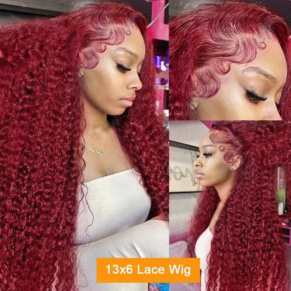 HD Transparent Burgundy Curly 13x6 Lace Frontal Wig Brazilian 13x4 200% Full Front 100% Remy Human Hair Wigs For Women Choice