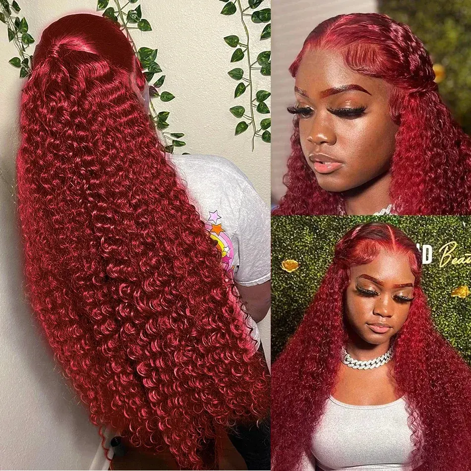 HD Transparent Burgundy Curly 13x6 Lace Frontal Wig Brazilian 13x4 200% Full Front 100% Remy Human Hair Wigs For Women Choice