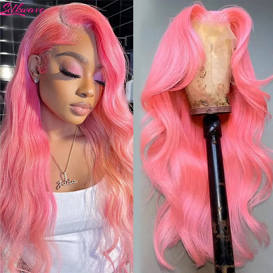 200 Density 13x6 Hd Light Pink Lace Frontal Wigs Human Hair 13x4 Body Wave Front Wig  Preplucked For Women 613 Colored Pink Wig