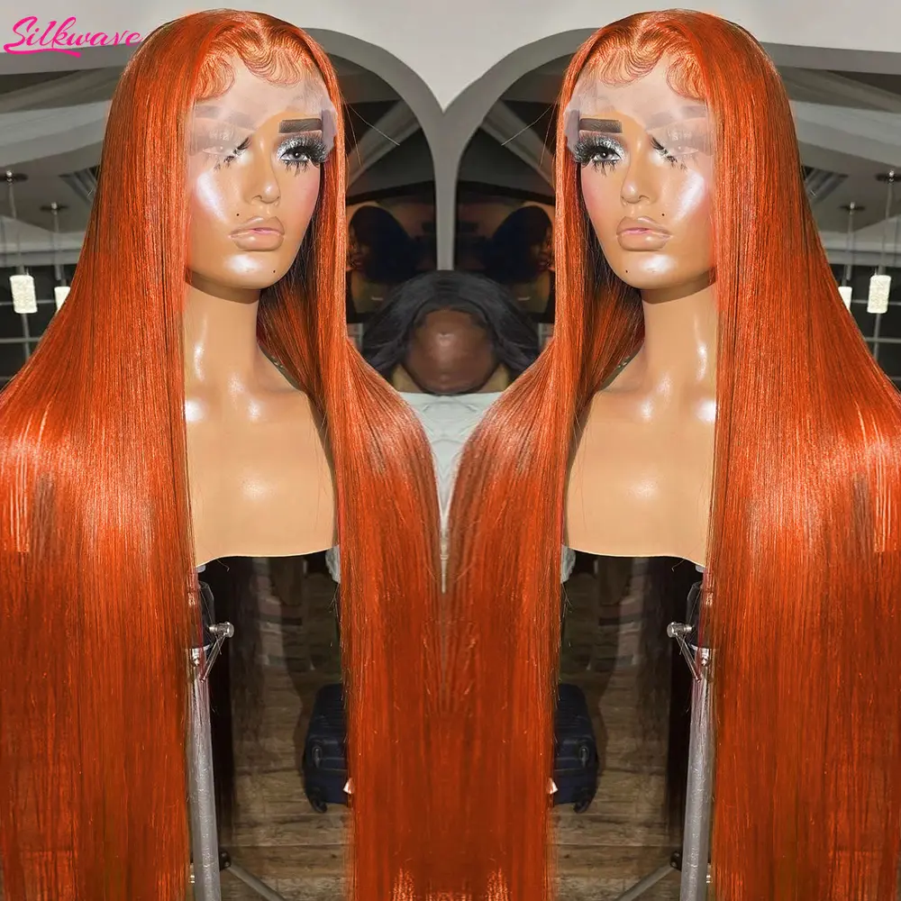 30 36 Inch Ginger Orange Bone Straight 13x6 HD Lace Frontal Human Hair Wig Brazilian 13x4 Transparent Lace Front Wigs For Women