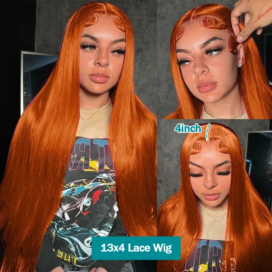 30 36 Inch Ginger Orange Bone Straight 13x6 HD Lace Frontal Human Hair Wig Brazilian 13x4 Transparent Lace Front Wigs For Women