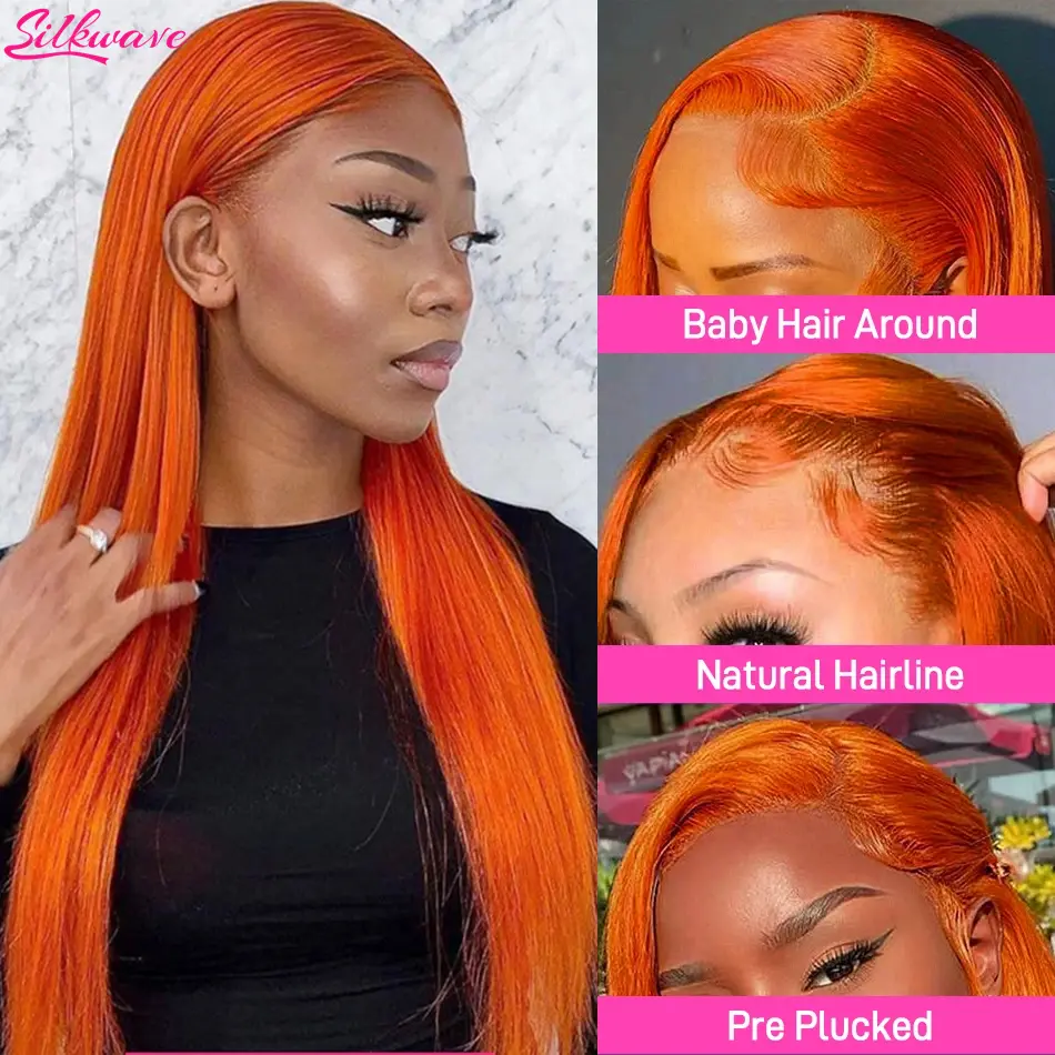 30 36 Inch Ginger Orange Bone Straight 13x6 HD Lace Frontal Human Hair Wig Brazilian 13x4 Transparent Lace Front Wigs For Women