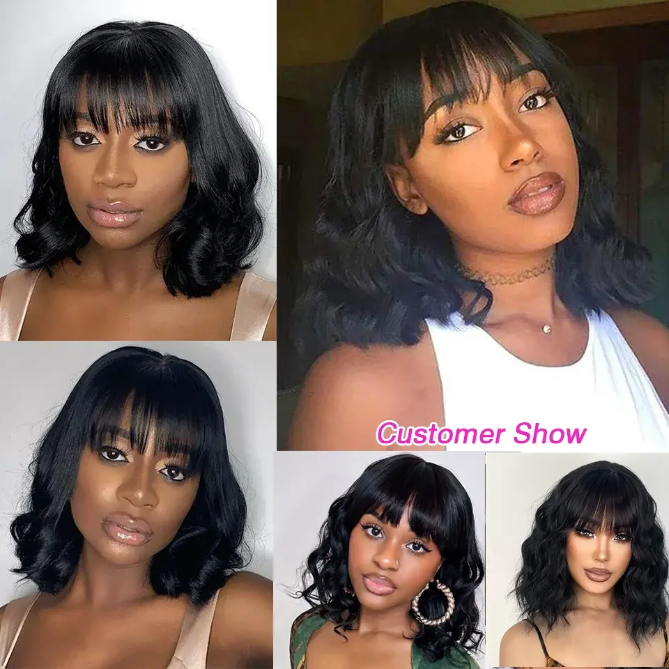 Silkwave 3x1 Lace Middle Part Body Wave Short Bob Human Hair Wigs With Bangs Fringe Wig For Women Brazilian Cheap Wig On Sales