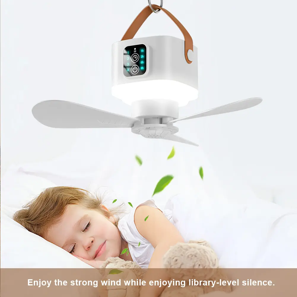 2 In 1 Electric Cordless Fan with Remote Control Brushless Motor Fan Light Foldable 4 Color Light Fan for Living Room Camping
