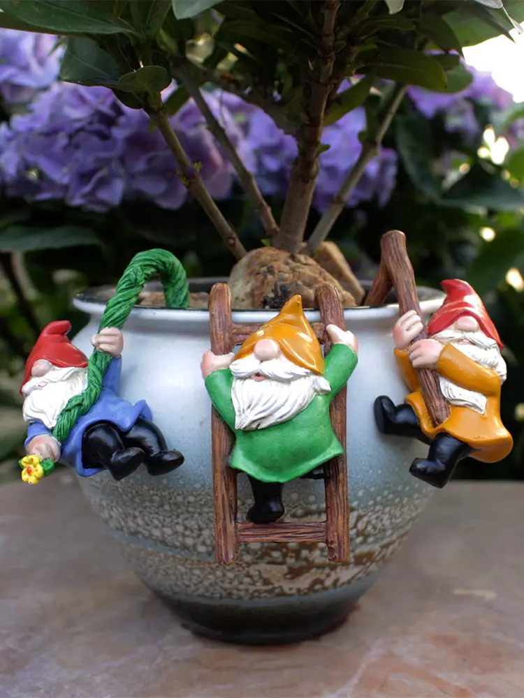 3 Pack Climbing Funny Gnome Garden Statue Fairy Garden Resin Crafts Flower Pot Dwarf Statue for Indoor Outdoor Home Garden Decor