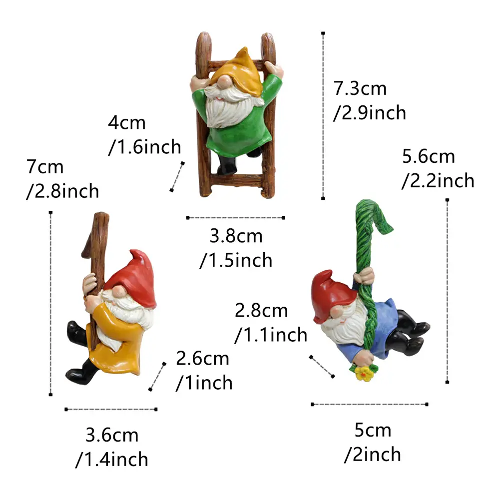 3 Pack Climbing Funny Gnome Garden Statue Fairy Garden Resin Crafts Flower Pot Dwarf Statue for Indoor Outdoor Home Garden Decor