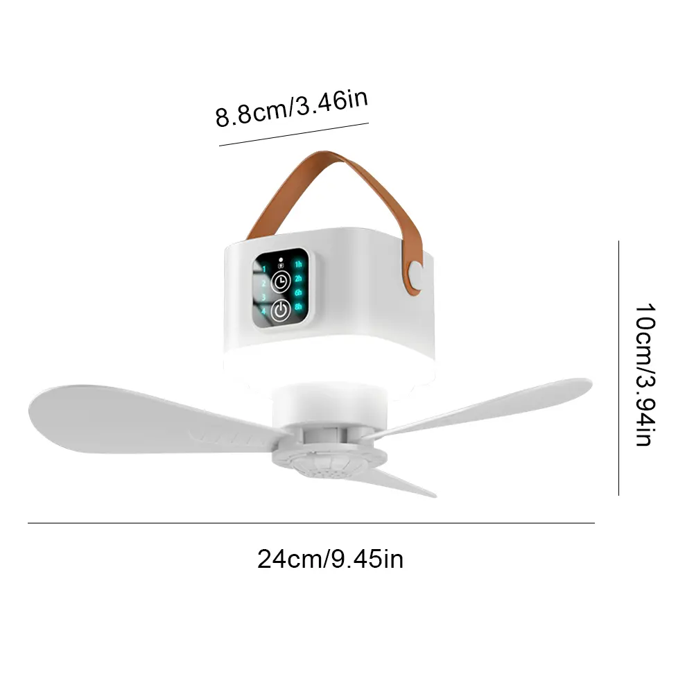 2 In 1 Electric Cordless Fan with Remote Control Brushless Motor Fan Light Foldable 4 Color Light Fan for Living Room Camping