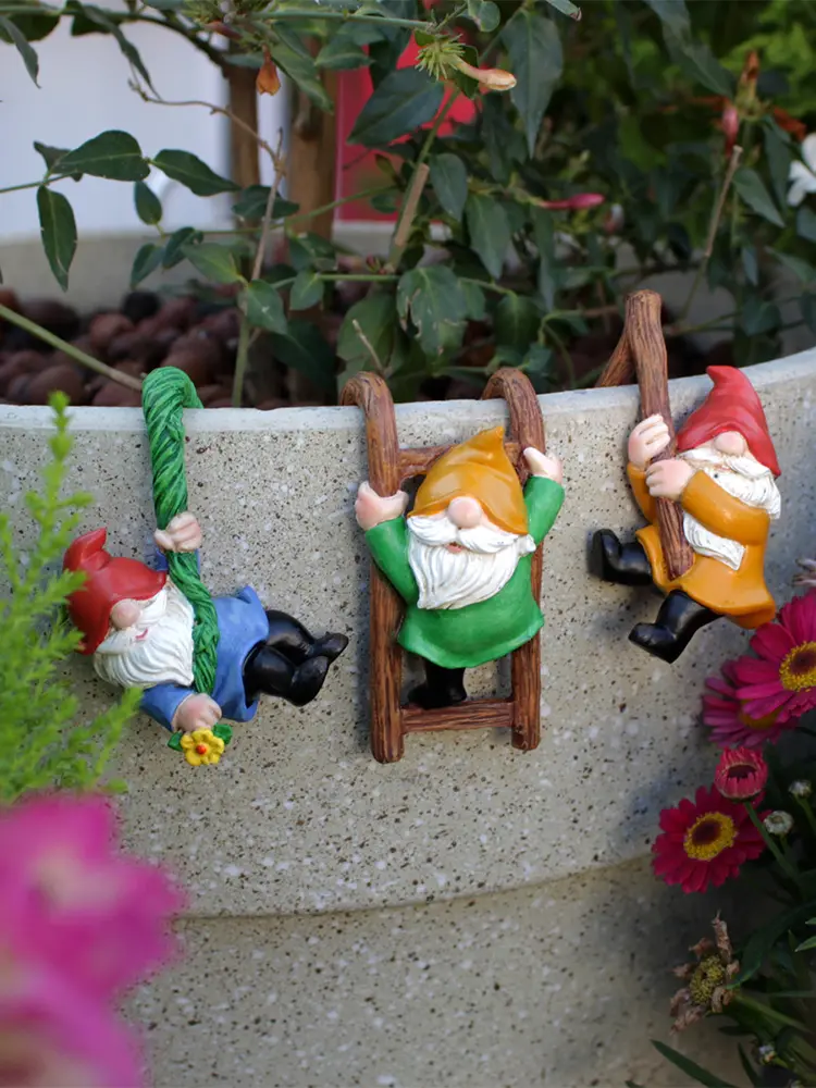 3 Pack Climbing Funny Gnome Garden Statue Fairy Garden Resin Crafts Flower Pot Dwarf Statue for Indoor Outdoor Home Garden Decor