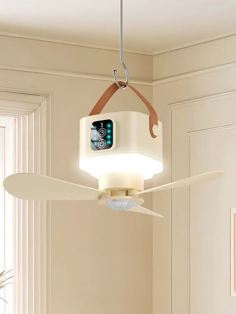 2 In 1 Electric Cordless Fan with Remote Control Brushless Motor Fan Light Foldable 4 Color Light Fan for Living Room Camping