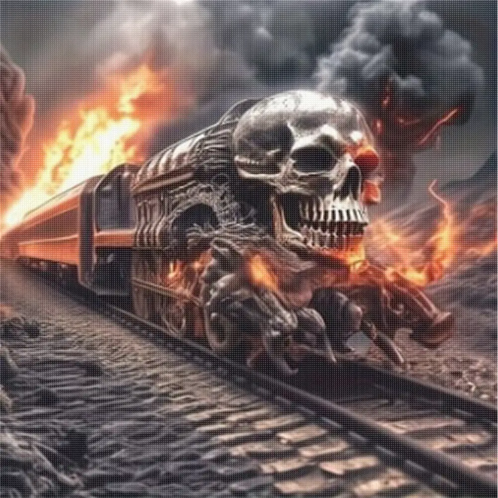 Skeleton Train Printed Cross Stitch Kit 40x40cm DIY 11CT Embroidery Craft Set