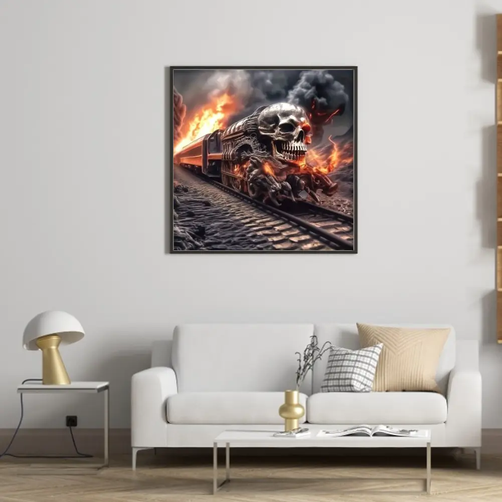 Skeleton Train Printed Cross Stitch Kit 40x40cm DIY 11CT Embroidery Craft Set