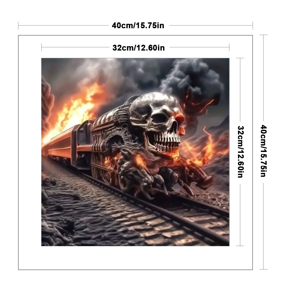 Skeleton Train Printed Cross Stitch Kit 40x40cm DIY 11CT Embroidery Craft Set