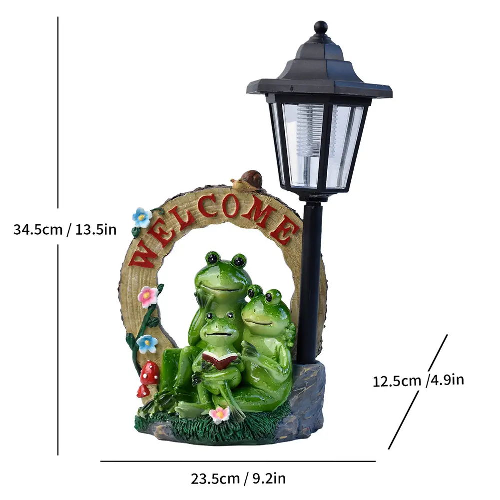 Solar Frog Garden Statue Resin Frog Figurine Garden Family Frog Statue for Patio Balcony Yard Ornament Housewarming Gift